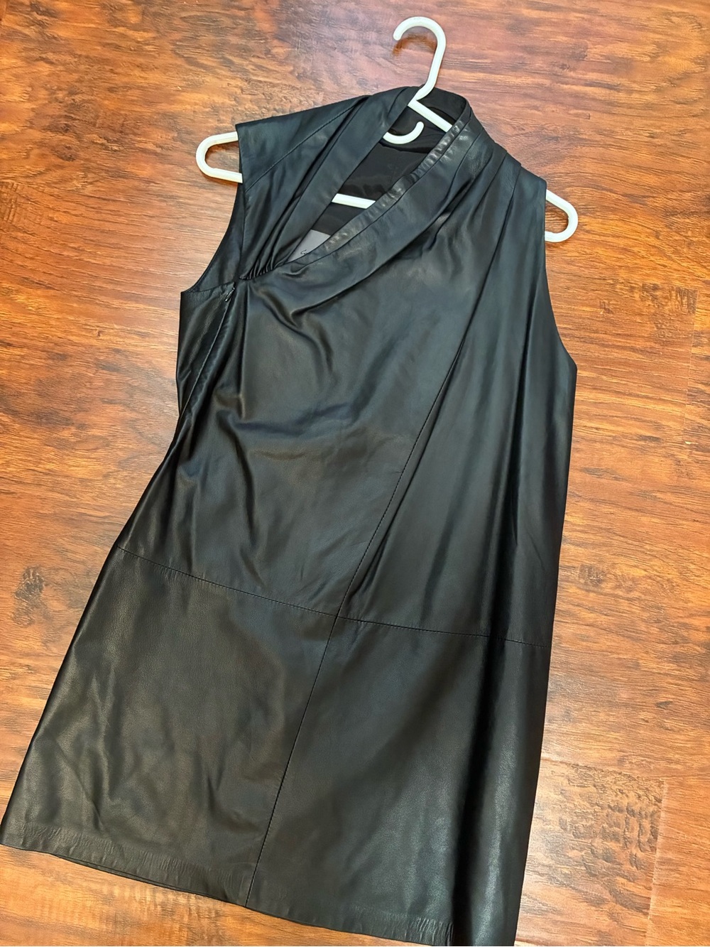 Danier Black Leather Mini Dress with Subtle Stitch Detail